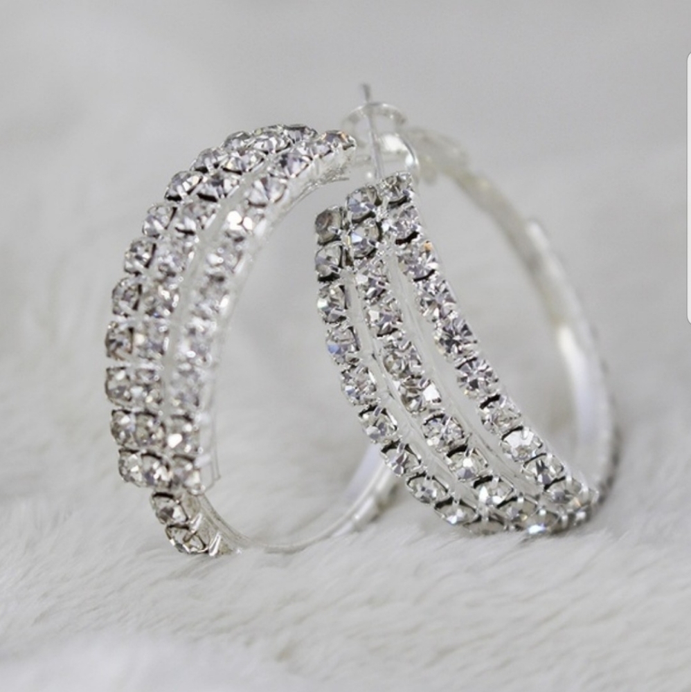 30mm rhinestone silver plated hoop earrings New